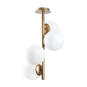 Hanglamp van metaal met 4 glazen bollen FAZE – D32 cm x H53 cm – Goud en wit – Koop nu Hanglamp van metaal met 4 glazen bollen FAZE – D32 cm x H53 cm – Goud en wit – Koop nu