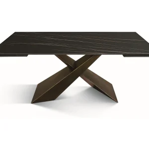 Gouden zwarte glaskeramiek tafel,brons metalen poten 180×90-260x90cm – FIGARI