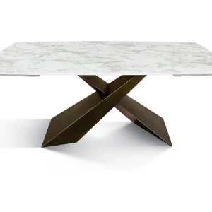 Witte glaskeramische tafel, bronzen metalen poten 180×90-260x90cm – FIGARI Witte glaskeramische tafel, bronzen metalen poten 180×90-260x90cm – FIGARI