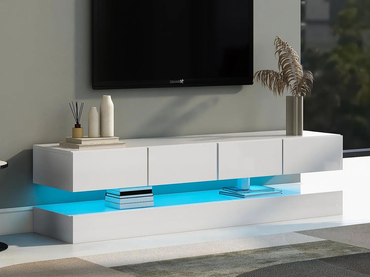 Hangend TV-meubel 130cm - met LED - 4 lades - Wit