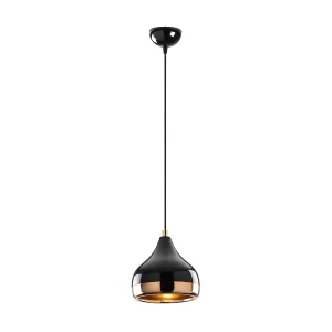 Hanglamp met verstelbare hoogte YILDO – D17 x H25/112 cm – Zwart en koperkleurig Hanglamp met verstelbare hoogte YILDO – D17 x H25/112 cm – Zwart en koperkleurig