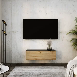 Hangend tv-meubel, 100 x 34 x 32 cm, matzwart/wotan eiken