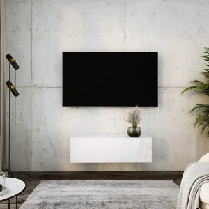 Hangend tv-meubel, 100 x 34 x 32 cm, mat wit / glanzend wit