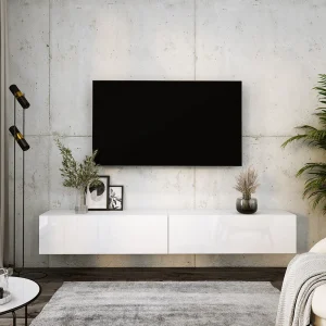 Hangend tv-meubel, (2 x 100) x 34 x 32 cm, mat wit / glanzend wit