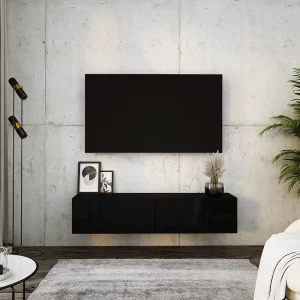 Hangend tv-meubel, 140 x 34 x 32 cm, zwart/glanzend zwart