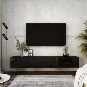 Hangend tv-meubel, (2 x 100) x 34 x 32 cm, matzwart / glanzend zwart