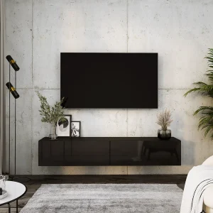 Hangend tv-meubel, 170 x 34 x 32 cm, matzwart/glanzend zwart