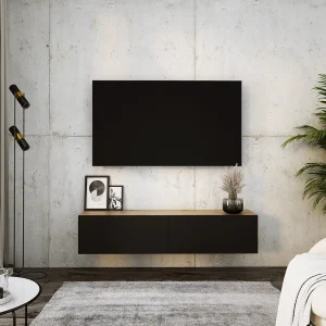 Hangend tv-meubel, 140 x 34 x 32 cm, Wotan eiken / mat zwart