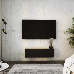 Hangend tv-meubel, 100 x 34 x 32 cm, Wotan eiken / mat zwart