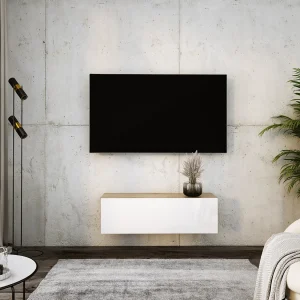 Hangend tv-meubel, 100 x 34 x 32 cm, Wotan eiken / glanzend wit