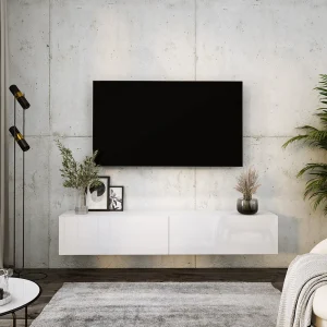 Hangend tv-meubel, 170 x 34 x 32 cm, mat wit / glanzend wit