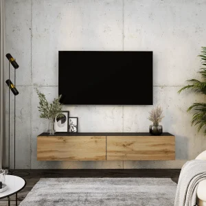 Hangend tv-meubel, 170 x 34 x 32 cm, Wotan eiken / mat zwart Hangend tv-meubel, 170 x 34 x 32 cm, Wotan eiken / mat zwart