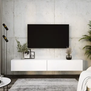 Hangend tv-meubel, (2 x 100) x 34 x 32 cm, mat wit