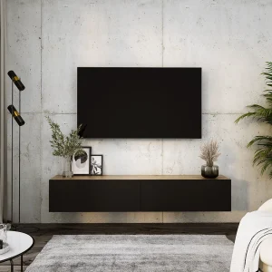 Hangend tv-meubel, 170 x 34 x 32 cm, Wotan eiken / mat zwart Hangend tv-meubel, 170 x 34 x 32 cm, Wotan eiken / mat zwart