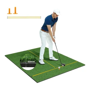 Golf afslagmat, golfoefenmat incl. 2 rubberen tees en 2 uitlijningsstaven, golfmat met 6 afslagposities, voor binnen en buiten