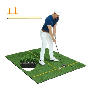 Golf afslagmat, golfoefenmat incl. 2 rubberen tees en 2 uitlijningsstaven, golfmat, voor binnen en buiten