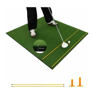 Golf afslagmat, 152 x 117 cm, golfoefenmat incl. 2 rubberen tees en 2 uitlijningsstaven, golfmat, voor binnen en buiten (152 x 117 cm, 25 mm)