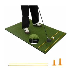 Golf afslagmat, golfoefenmat incl. 2 rubberen tees en 2 uitlijnstaven, golfmat met 6 slagposities, voor binnen en buiten