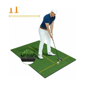 Golf afslagmat, golfoefenmat incl. 2 rubberen tees en 2 uitlijningsstaven, golfmat met 6 afslagposities, voor binnen en buiten