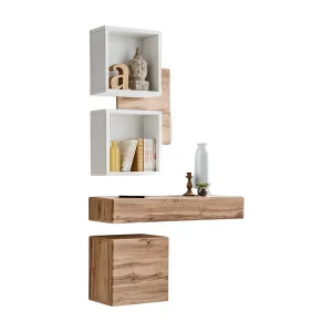 Halmeubel TORTH 3 – Complete set – Eiken en wit kleur – Modern en functioneel ontwerp