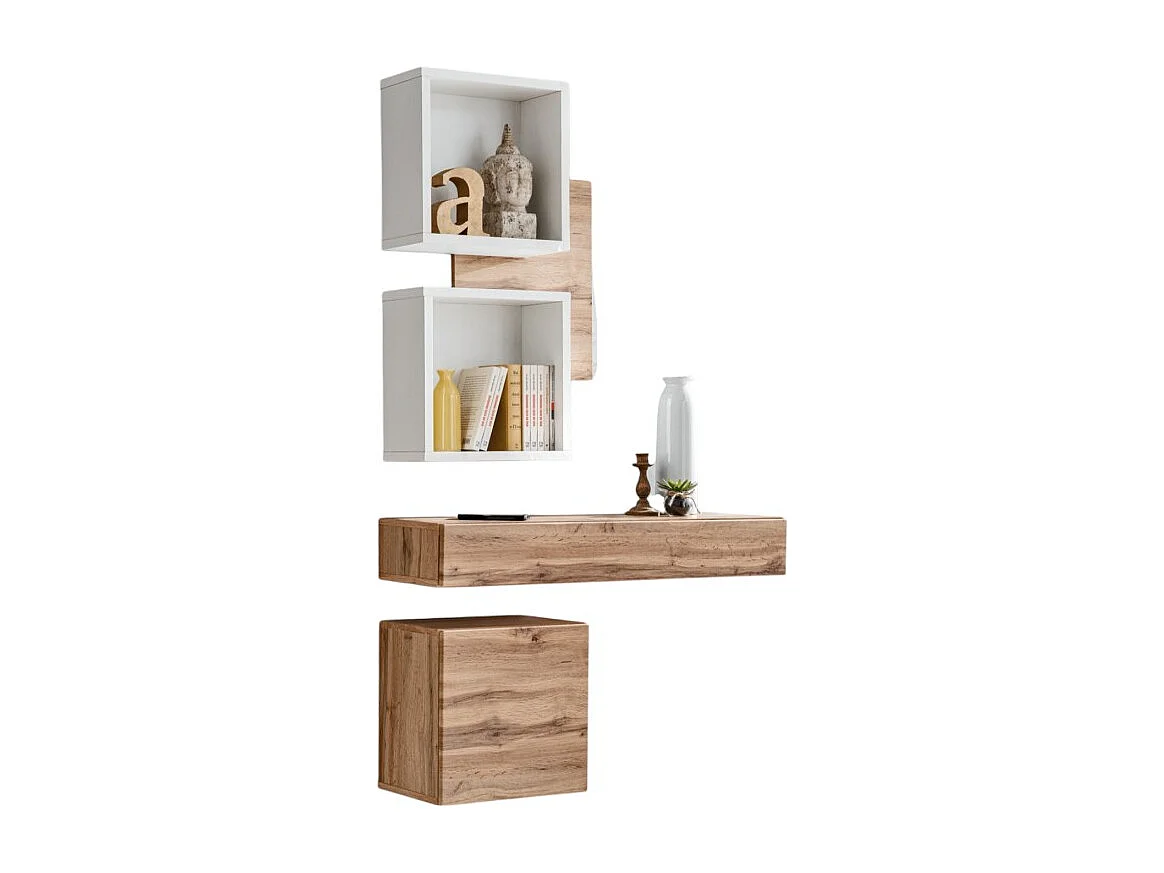 Halmeubel TORTH 3 - Complete set - Eiken en wit kleur - Modern en functioneel ontwerp