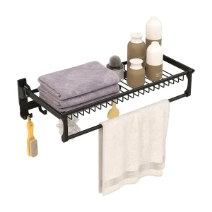 Handdoekhouder inklapbaar, handdoekrek zonder boren, handdoekstang, wandgemonteerd met 9 beweegbare haken en plank,voor badkamer, keuken, 59,5 x 26 x 14 cm Handdoekhouder inklapbaar, handdoekrek zonder boren, handdoekstang, wandgemonteerd met 9 beweegbare haken en plank,voor badkamer, keuken, 59,5 x 26 x 14 cm