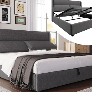 Gestoeld opbergbed 160×200 cm – met verstelbare hoofdbord – lattenbodem – linnen – grijs (matras niet inbegrepen) Gestoeld opbergbed 160×200 cm – met verstelbare hoofdbord – lattenbodem – linnen – grijs (matras niet inbegrepen)
