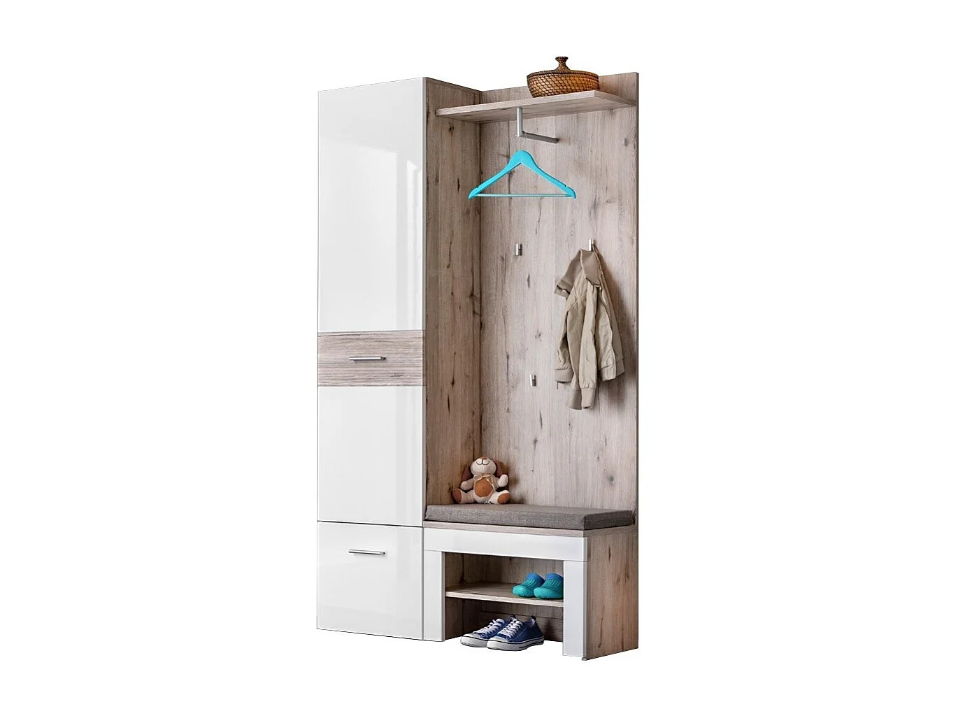 Meubel voor de entree - ONYX 5 - Kleur eiken en wit