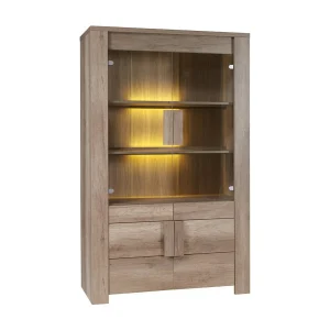 Grote vitrinekast met 2 glazen deuren en 2 houten deuren – Collectie FARRA – licht eiken Grote vitrinekast met 2 glazen deuren en 2 houten deuren – Collectie FARRA – licht eiken