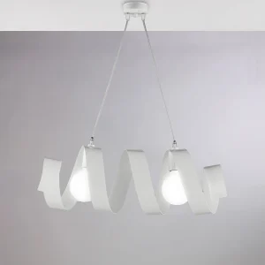 Helix Suspension en fer laqué blanc brillant avec câble électrique orientable 2 lumières L. 54 X 20 BL141-2-BCO Helix Suspension en fer laqué blanc brillant avec câble électrique orientable 2 lumières L. 54 X 20 BL141-2-BCO