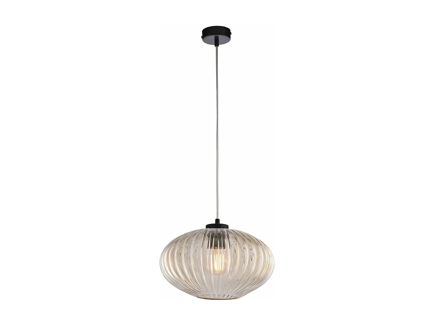Suspension Ginger fer noir, câble réglable, diffuseur verre soufflé ambré décor surélevé, 1 lumière, style chaleureux