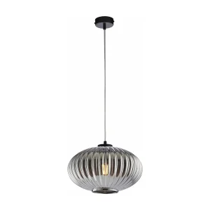 Suspension Ginger fer noir, câble réglable, diffuseur en verre soufflé miroir gris décor surélevé, 1 lumière Suspension Ginger fer noir, câble réglable, diffuseur en verre soufflé miroir gris décor surélevé, 1 lumière