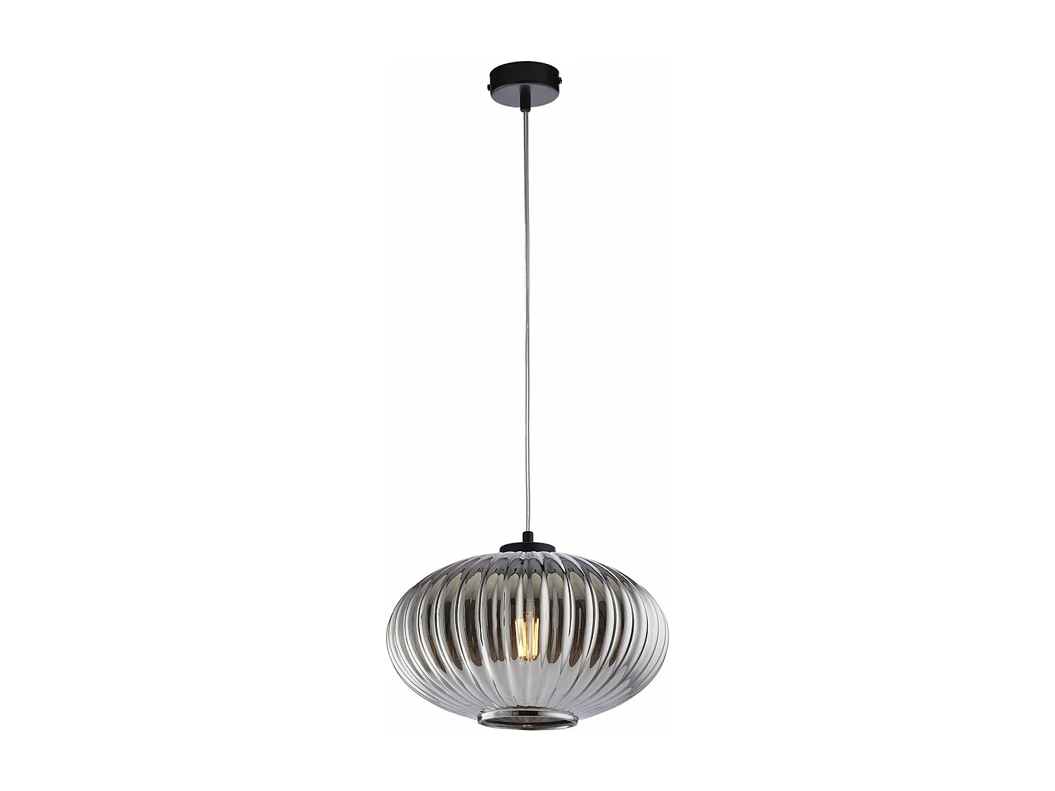 Suspension Ginger fer noir, câble réglable, diffuseur en verre soufflé miroir gris décor surélevé, 1 lumière