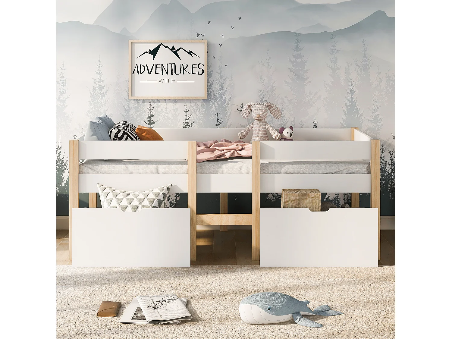 Halfhoogslaper kind 90x200 cm met laden – Wit hout (zonder matras)