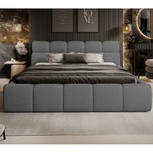 Gestoffeerd bed GIULIA, comfortabel, met opbergruimte, verstelbaar hoofdbord en LED, 140x200x96 cm, kleur: Antraciet