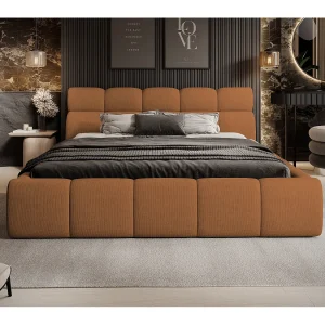 Gestoffeerd bed GIULIA, comfortabel, met opbergruimte, verstelbaar hoofdbord en LED, 140x200x96 cm, kleur: Oranje Gestoffeerd bed GIULIA, comfortabel, met opbergruimte, verstelbaar hoofdbord en LED, 140x200x96 cm, kleur: Oranje