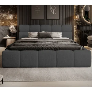 Gestoffeerd bed GIULIA, comfortabel, met opbergruimte, verstelbaar hoofdbord en LED, 140x200x96 cm, kleur: Grafiet