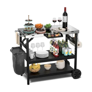 Grilltafel met 3 planken, grillwagen, telefoonstandaard, kruidenrek, handdoekhouder, zakdoekhouder en haken, outdoor serveerwagen bijzettafel ZB32034 Grilltafel met 3 planken, grillwagen, telefoonstandaard, kruidenrek, handdoekhouder, zakdoekhouder en haken, outdoor serveerwagen bijzettafel ZB32034