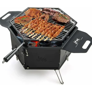 Grote houtskoolgrill met 360° draaibare grill, 2-in-1 vuurschaal, klapgrill, campinggrill met handgrepen voor koken, voor feestjes, camping 77 x 74 x 38 cm Grote houtskoolgrill met 360° draaibare grill, 2-in-1 vuurschaal, klapgrill, campinggrill met handgrepen voor koken, voor feestjes, camping 77 x 74 x 38 cm