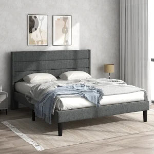 Gestoffeerd linnen bed – 140x200cm – eigentijdse stijl – Grijs Gestoffeerd linnen bed – 140x200cm – eigentijdse stijl – Grijs