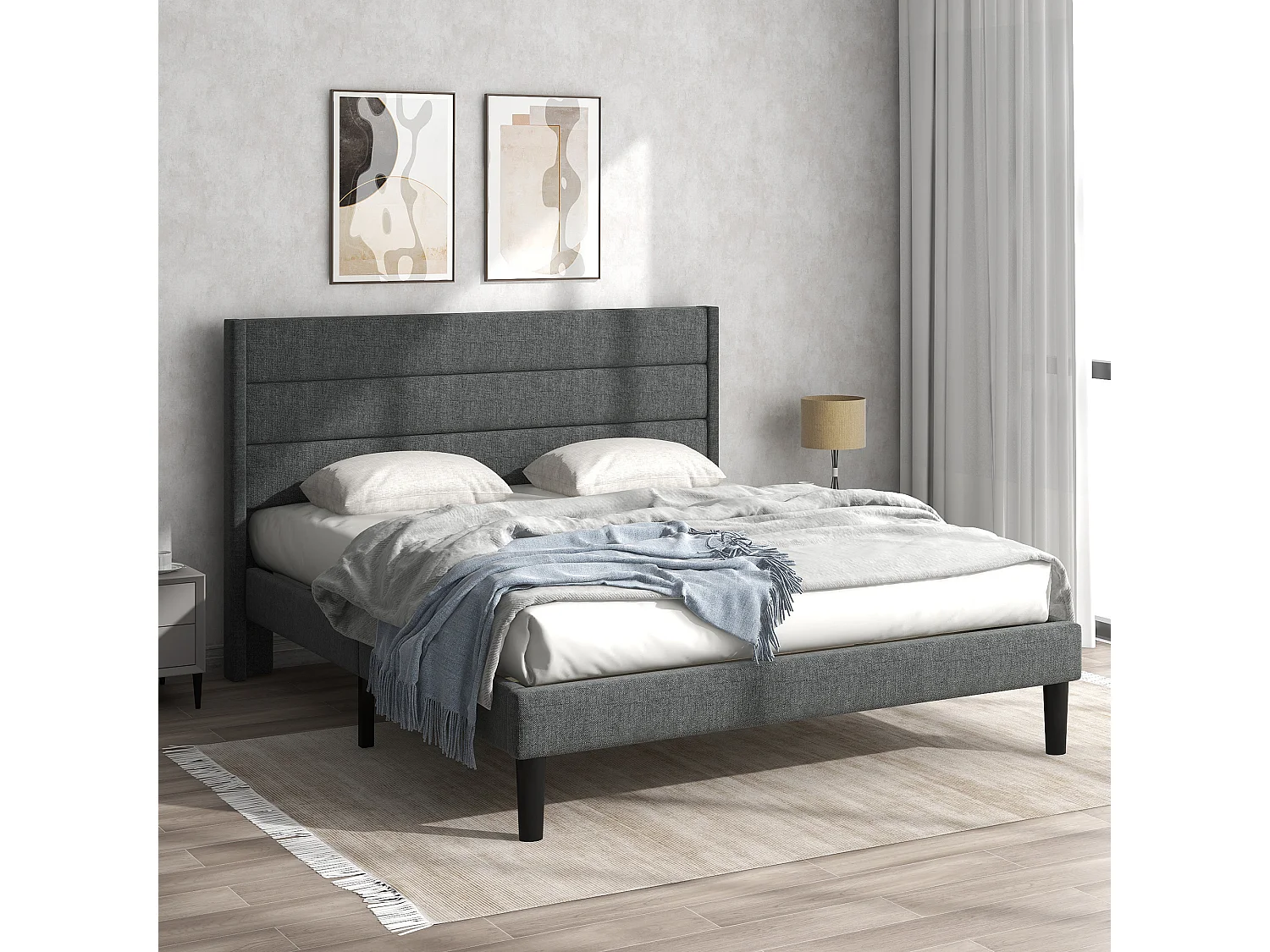 Gestoffeerd linnen bed - 140x200cm - eigentijdse stijl - Grijs