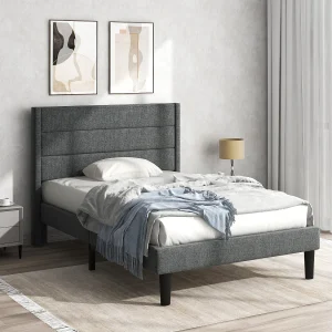 Gestoffeerd linnen bed – 90x200cm – eigentijdse stijl – Grijs Gestoffeerd linnen bed – 90x200cm – eigentijdse stijl – Grijs