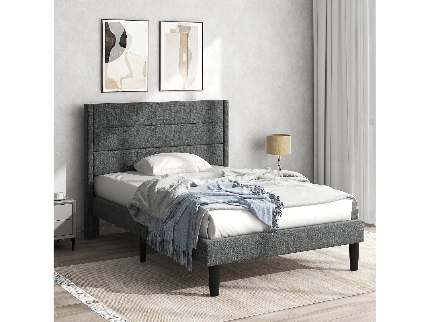 Gestoffeerd linnen bed - 90x200cm - eigentijdse stijl - Grijs