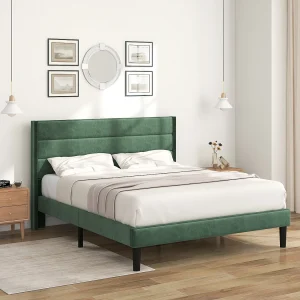 Fluweel gestoffeerd bed – 140x200cm – eigentijdse stijl – Groen