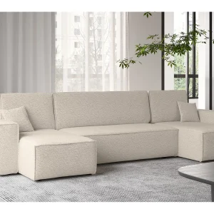 Hoekbank met slaapfunctie en bedstee, U-bank, U-bank BEST stof Abriamo Beige