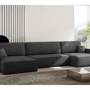 Hoekbank Carlos met slaapfunctie en bedstee Elegante stof Poso Graphite Hoekbank Carlos met slaapfunctie en bedstee Elegante stof Poso Graphite