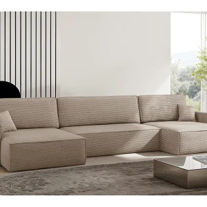Hoekbank Carlos met slaapfunctie en bedstee Elegante stof Poso donkerbeige Hoekbank Carlos met slaapfunctie en bedstee Elegante stof Poso donkerbeige