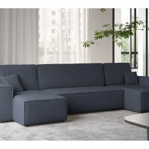 Hoekbank met slaapfunctie en bedstee, U-bank, U-bank BEST stof Abriamo Donkerblauw