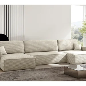 Hoekbank Carlos met slaapfunctie en bedstee Elegante stof Poso Beige Hoekbank Carlos met slaapfunctie en bedstee Elegante stof Poso Beige