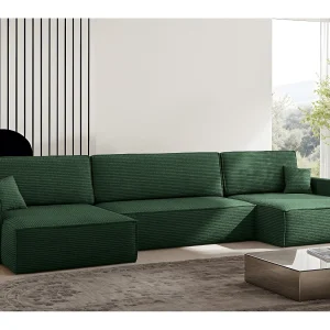Hoekbank Carlos met slaapfunctie en bedstee Elegante stof Poso Green Hoekbank Carlos met slaapfunctie en bedstee Elegante stof Poso Green